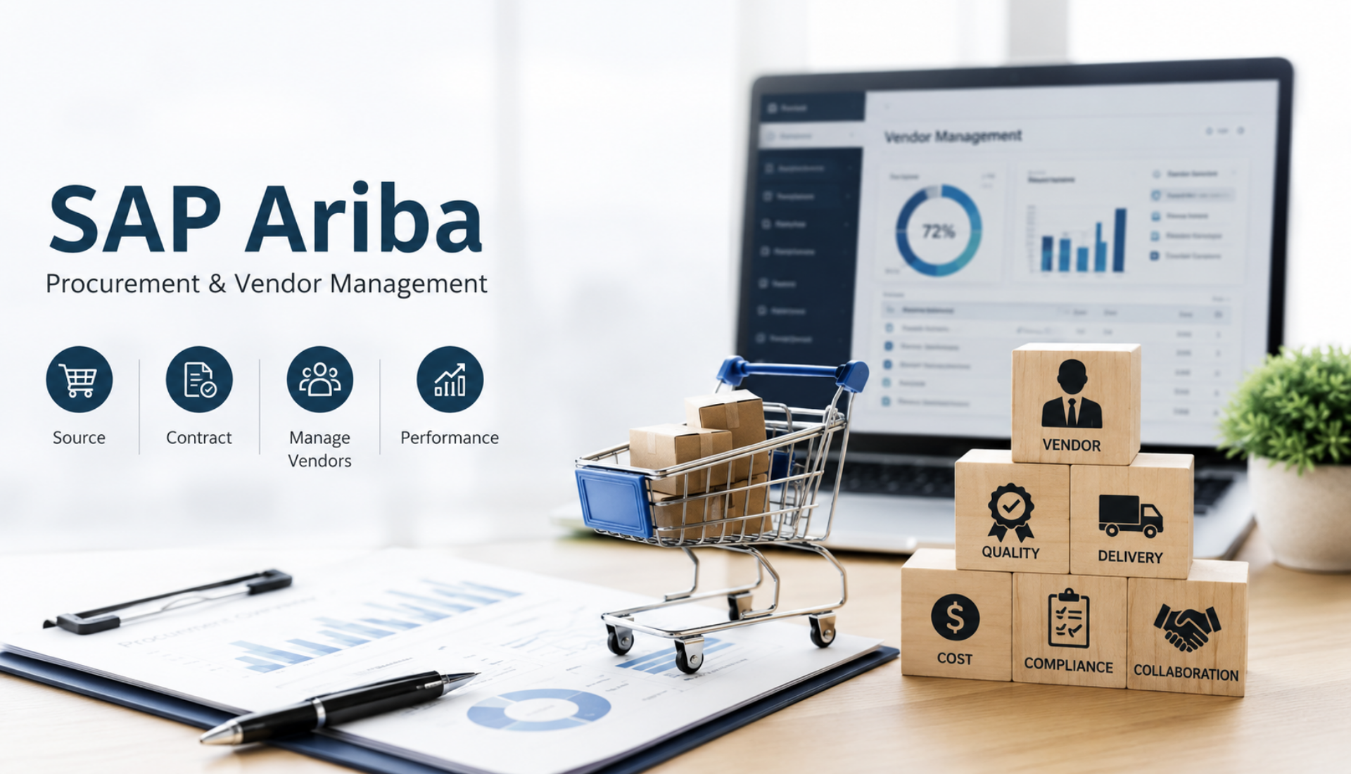 SAP Ariba training course at Dimension Technologies covering sourcing, contracts, vendor management and procurement performance