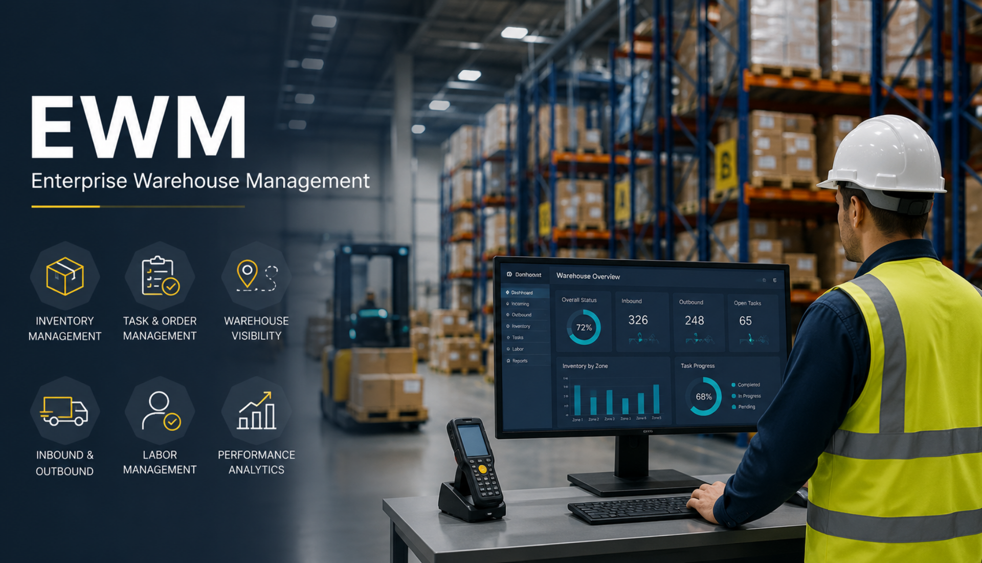 SAP EWM training course covering inventory, task management, warehouse visibility and labour analytics